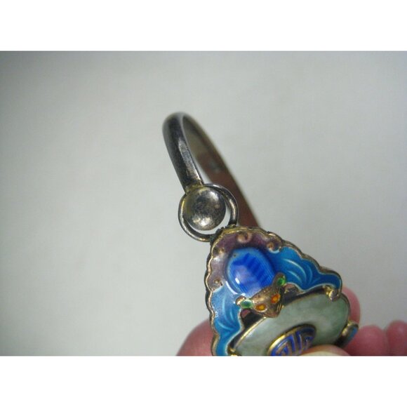 Antique Enamel Cloisonné Jade Bracelet Chinese Export Silver Enamel Bats Symbols - Picture 11 of 14